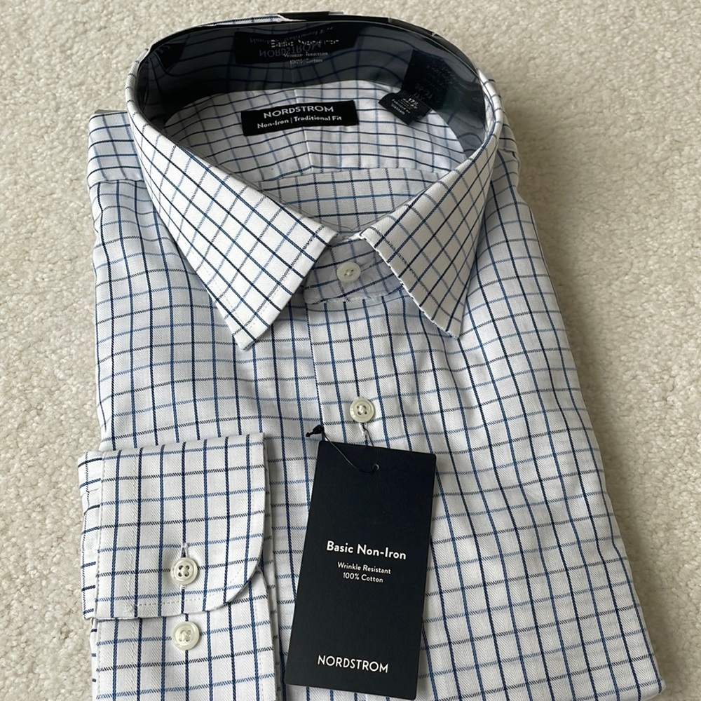 Nordstrom Men Dress Shirt Traditional Fit 17.5 36-37 NWT